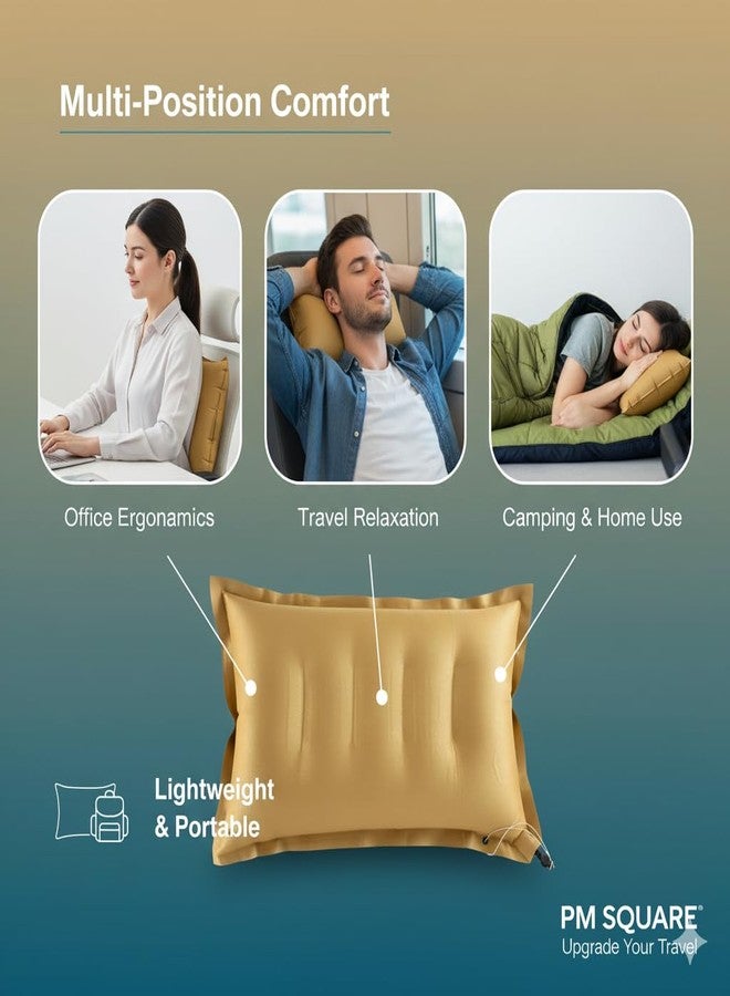 PM SQUARE Inflatable Travel Pillow with Air Pump, Brown, Soft Breathable Fabric, Lightweight and Portable, Multi-Position Support for Office, Camping, Train, Bus - Image 4
